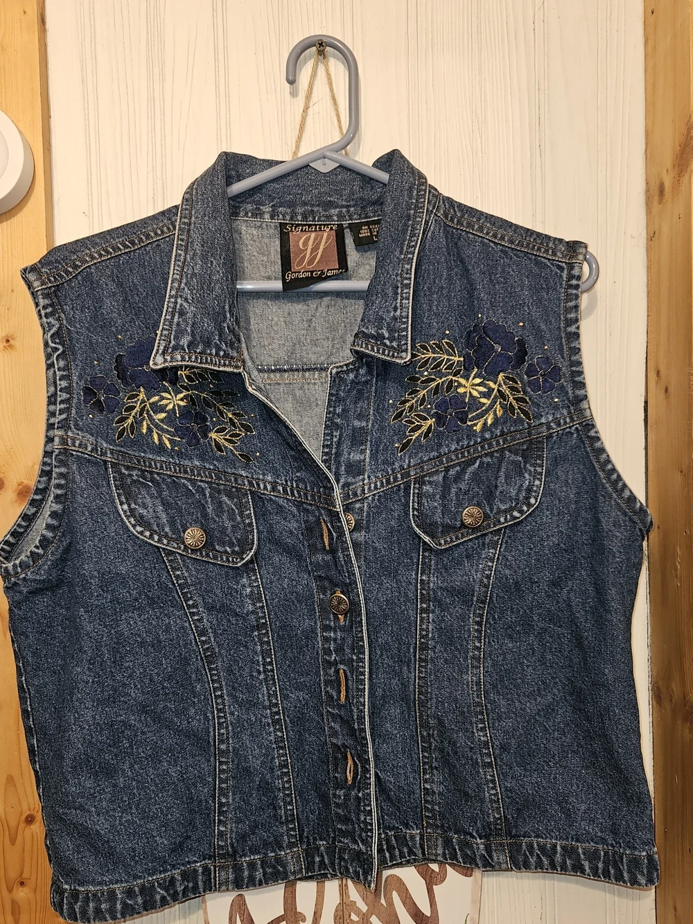 Signature Embroidered Denim Vest - Blue - Picture 1 of 4